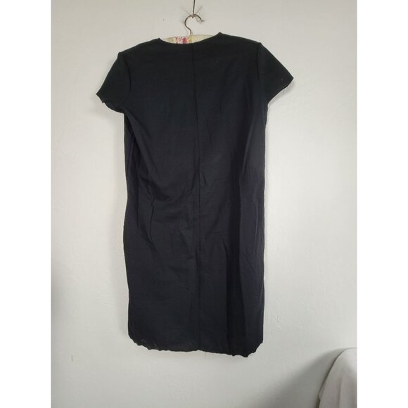 Majestic Filatures Women Black V-Neck Deluxe Tee Shirt Dress Size 2 Cotton Linen - Picture 2 of 9